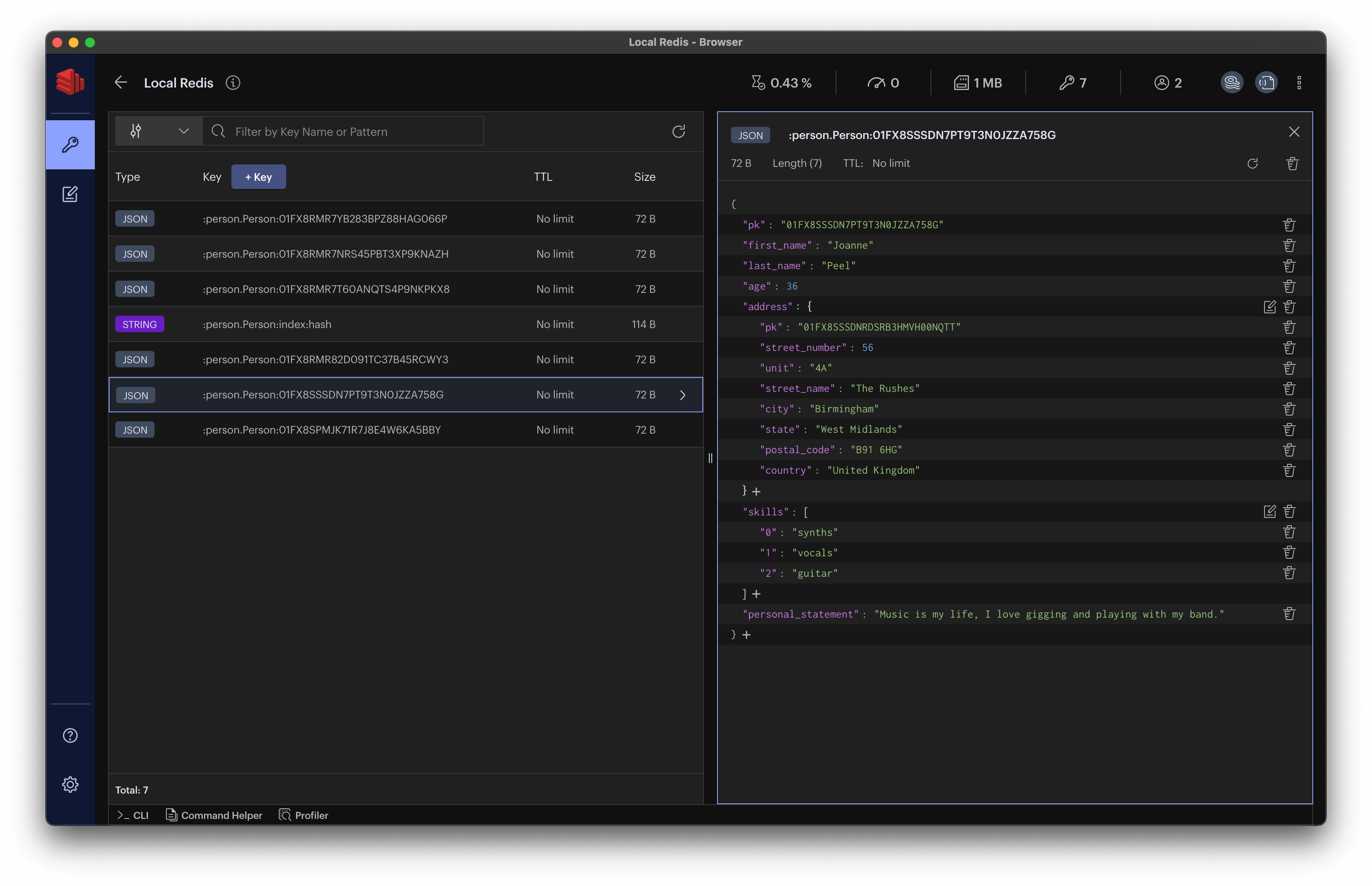 Data in Redis Insight